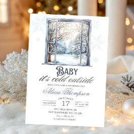 Cold Outside Dusty Blue Window Boy Baby Shower Kaart
