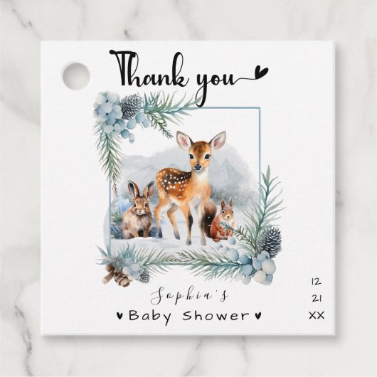 Cold Outside Winter Animals Baby shower Dank u Bedankjes Labels (Voorkant)