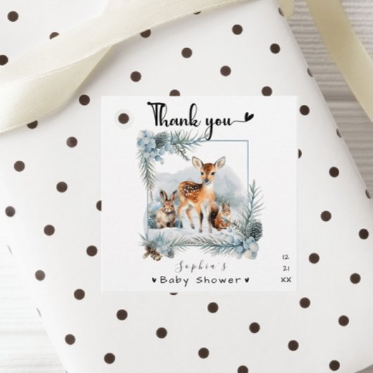 Cold Outside Winter Animals Baby shower Dank u Bedankjes Labels
