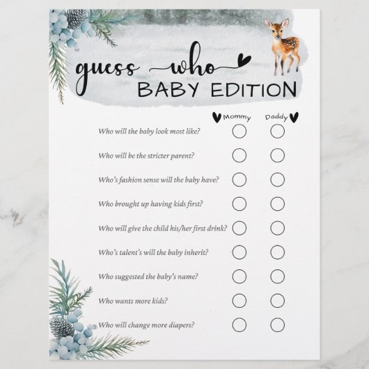 Cold Outside Winter Animals Baby shower Guess Who Flyer (Voorkant)