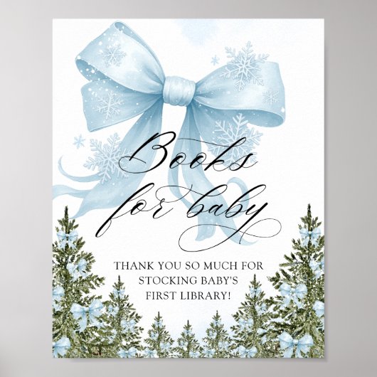 Cold Outside Winter Blue Bow Books voor Baby Poster (Voorkant)