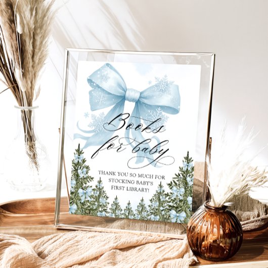 Cold Outside Winter Blue Bow Books voor Baby Poster