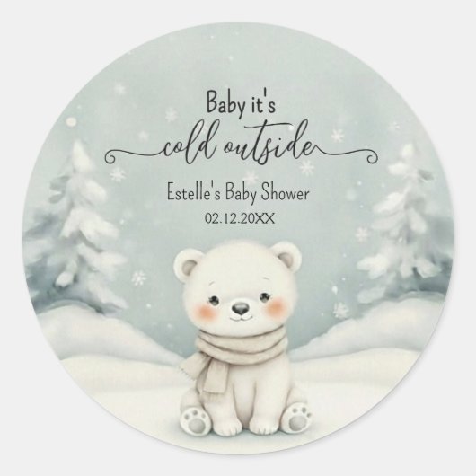 Cold Outside Winter Gender Neutral Baby Shower  Ronde Sticker (Voorkant)