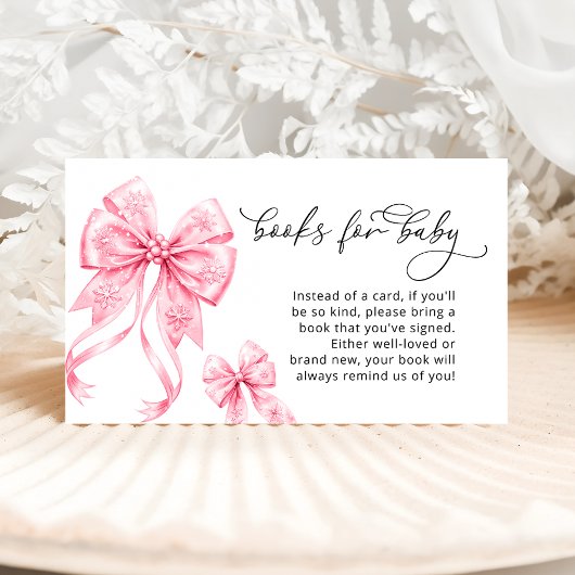 Cold Outside Winter Pink Bow Books voor Baby Informatiekaartje