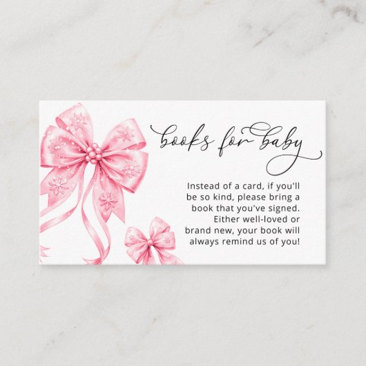 Cold Outside Winter Pink Bow Books voor Baby Informatiekaartje (Voorkant)