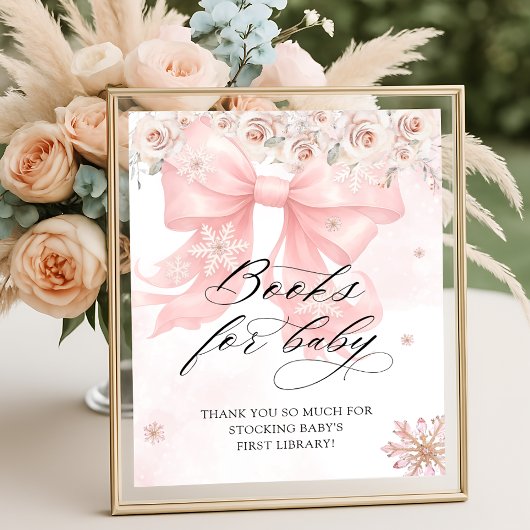 Cold Outside Winter Pink Bow Books voor Baby Poster