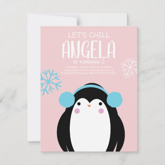 Cold Penguin Snowflakes Winter Birthday Uitnodigin Kaart (Voorkant)