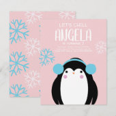 Cold Penguin Snowflakes Winter Birthday Uitnodigin Kaart (Voorkant / Achterkant)