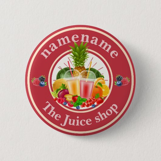 Cold Pressed Juice Smoothies fruitwinkel logo naam Ronde Button 5,7 Cm (Voorkant)