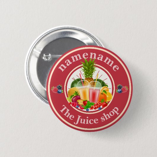 Cold Pressed Juice Smoothies fruitwinkel logo naam Ronde Button 5,7 Cm (Voorkant /achterkant)