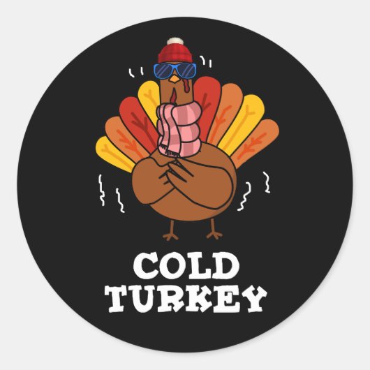 Cold Turkey Funny Animal Pun Dark BG Ronde Sticker (Voorkant)
