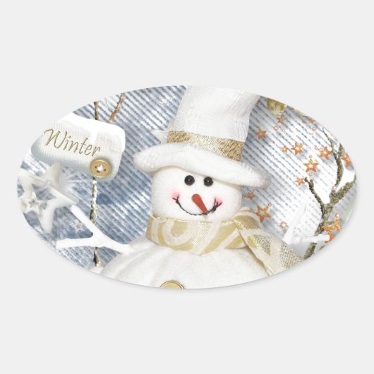 Cold Winter Snowman Ovale Sticker (Voorkant)
