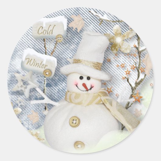 Cold Winter Snowman Ronde Sticker (Voorkant)