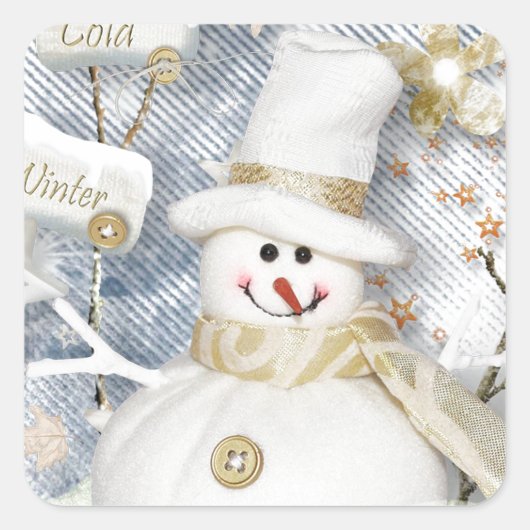 Cold Winter Snowman Vierkante Sticker (Voorkant)