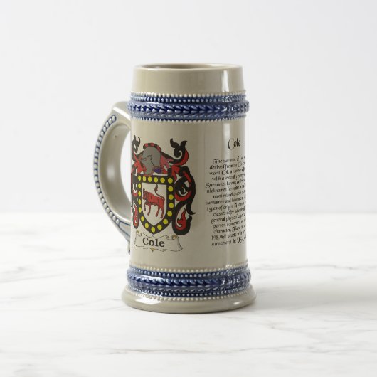 Cole Family Crest Stein Bierpul (Voorkant links)