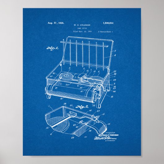 Coleman Camp Stove Patent - Blauwdruk Poster (Voorkant)