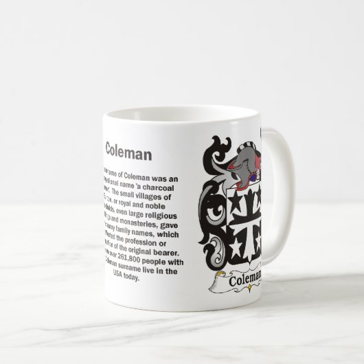 Coleman Family Crest op een mok (Voorkant rechts)