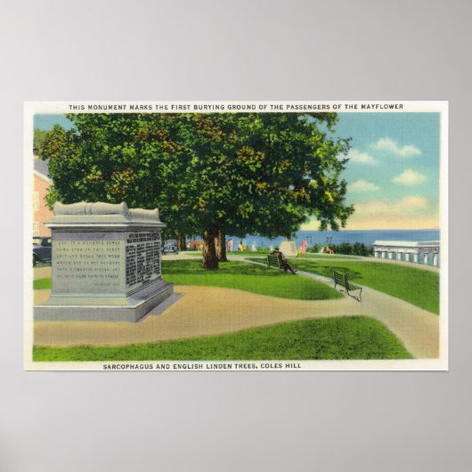 Coles Hill Uitzicht van Mayflower Burial Monument Poster (Voorkant)
