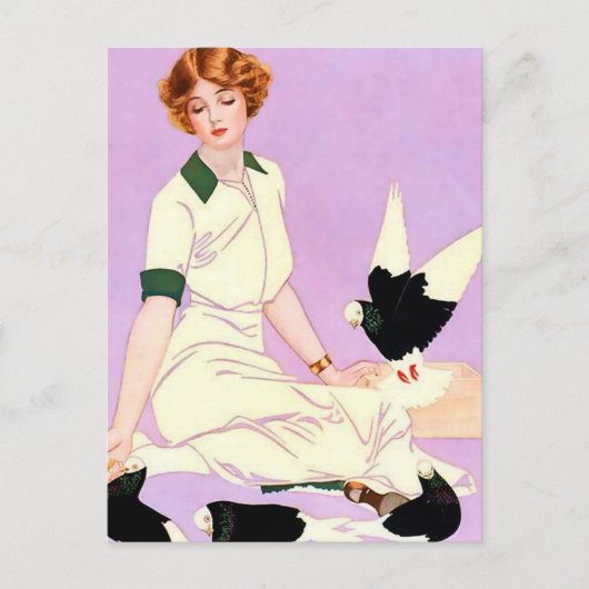 Coles Phillips "Fadeaway Girl" "Feeding Pigeons" Briefkaart (Voorkant)
