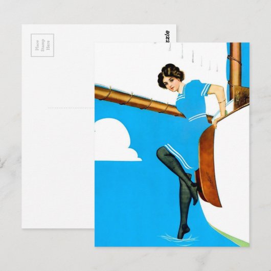 Coles Phillips ‘Fadeaway Girl’ Kunst “Blue Sailing Briefkaart (Voorkant / Achterkant)