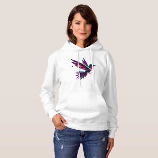 Colibrí Arcoíris Geométrico – Arte Moderno Vibrant Hoodie (Voorkant volledig)