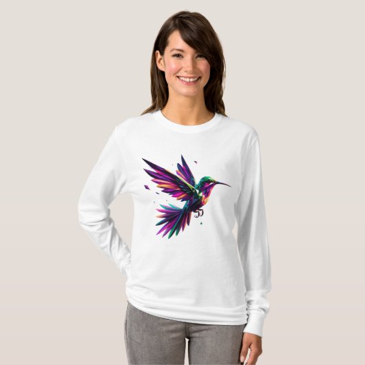 Colibrí Arcoíris Geométrico – Arte Moderno Vibrant T-shirt (Voorkant volledig)