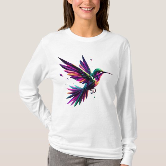Colibrí Arcoíris Geométrico – Arte Moderno Vibrant T-shirt (Voorkant)