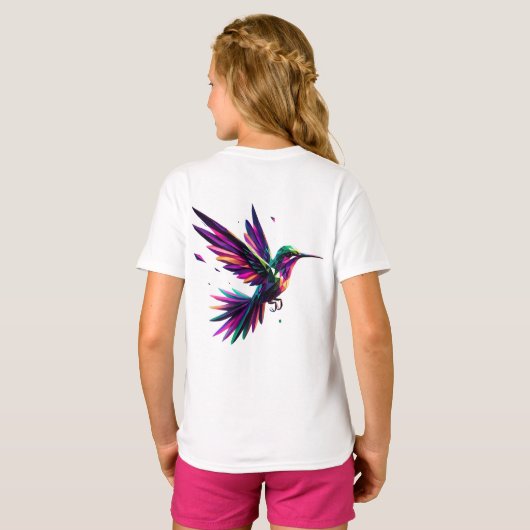 Colibrí Arcoíris Geométrico – Arte Moderno Vibrant T-shirt (Achterkant volledig)