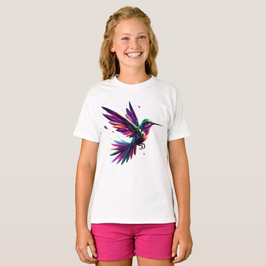 Colibrí Arcoíris Geométrico – Arte Moderno Vibrant T-shirt (Voorkant volledig)