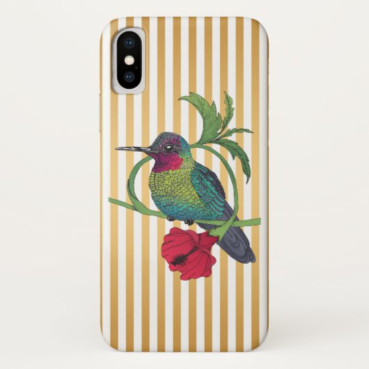 Colibri Bird Gold Stripes Illustratie iPhone Case (Achterkant)