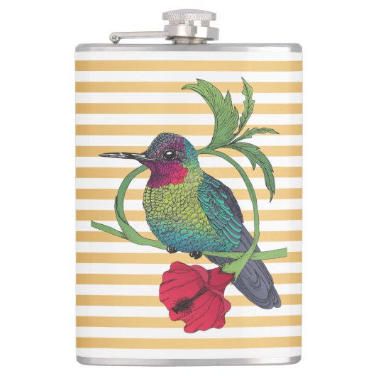 Colibri Bird Gold Stripes Illustratiekolf Heupfles (Voorkant)