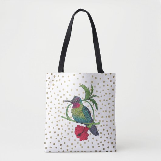 Colibri Bird Illustration Gouden Stippen Canvas ta Tote Bag (Voorkant)