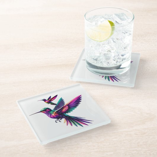 Colibrí prisma multicolor glazen onderzetter (Schuin)
