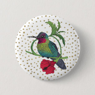 Colibri Vogelillustratie Gouden Bronzen Stippen Bu Ronde Button 5,7 Cm