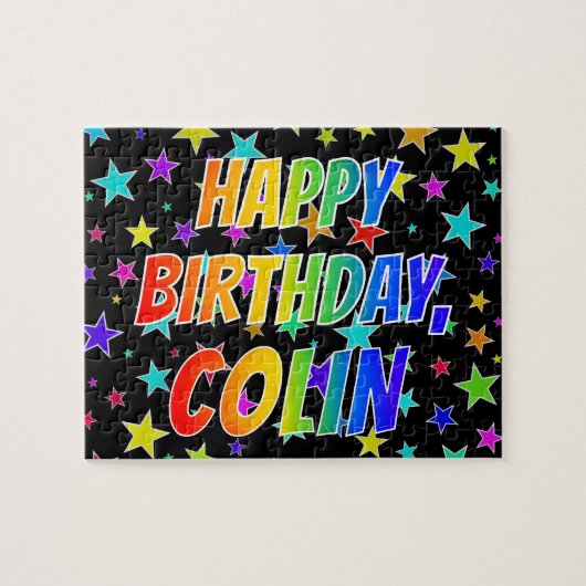 "COLIN" Voornaam, geun "HAPPY BIRTHDAY" Legpuzzel (Horizontaal)
