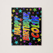 "COLIN" Voornaam, geun "HAPPY BIRTHDAY" Legpuzzel (Verticaal)