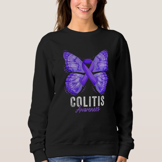 Colitis Awareness Month Butterfly Purple Ribbon Pr Trui (Voorkant)