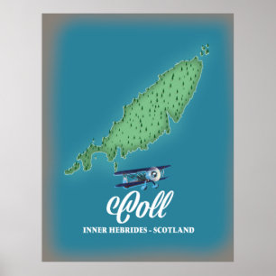 Coll Inner Hebrides Scotland-kaart Poster