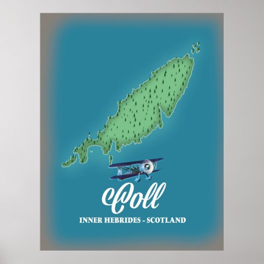 Coll Inner Hebrides Scotland-kaart Poster (Voorkant)