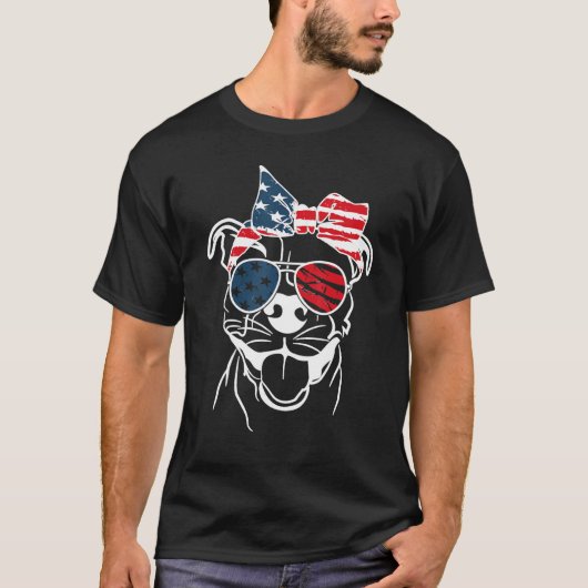 Coll Patriot Pitbull dog With Glasses 4TH OF JULY T-shirt (Voorkant)