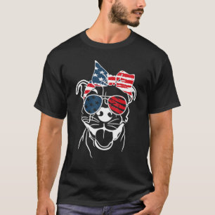 Coll Patriot Pitbull hond Met Bril 4 JULI T-shirt