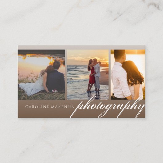 Collage 3-foto Donkerbruin Ombre Fotografie Visitekaartje (Voorkant)
