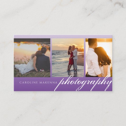 Collage 3-foto Paarse Ombre Fotografie Visitekaartje (Voorkant)