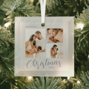 Collage 3 Foto's Bewerkbare kerstversiering voor k Glas Ornament