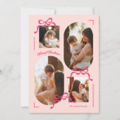 collage 4 foto meerdere foto's roze strikken Ovaal Feestdagenkaart (Voorkant)