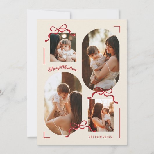 collage 4 foto multi foto rode bogen Ovaal Foto Feestdagenkaart (Voorkant)