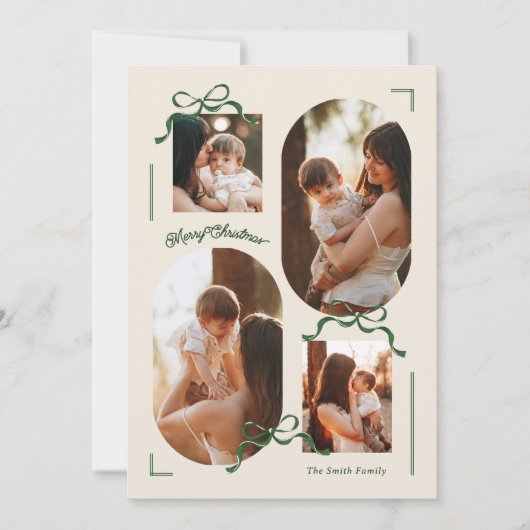 collage 4 foto multi foto's Bogen Groen Ovaal Foto Feestdagenkaart (Voorkant)