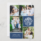 Collage 4 Nieuwjaarsfoto | Blauw Feestdagenkaart (Voorkant)