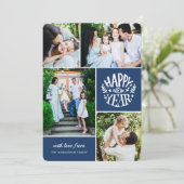 Collage 4 Nieuwjaarsfoto | Blauw Feestdagenkaart (Staand voorkant)