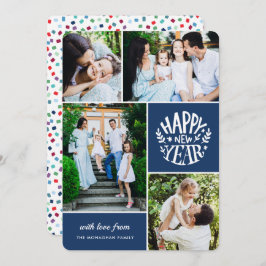 Collage 4 Nieuwjaarsfoto | Blauw Feestdagenkaart
